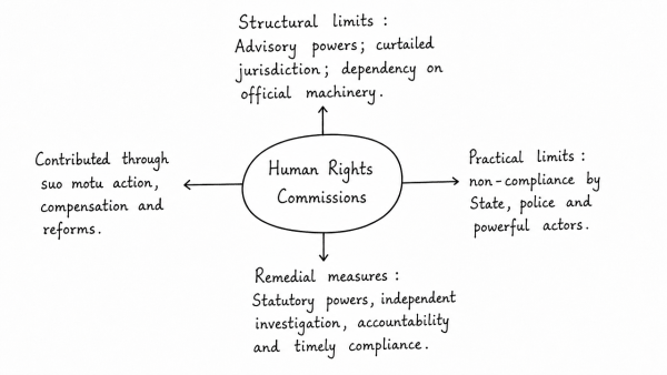 Though the Human Rights Commissions have contributed immensely to the protection of human rights in India, yet they have failed to assert themselves against the mighty and powerful. Analyzing their structural and practical limitations, suggest remedial measures. (UPSC 2021)