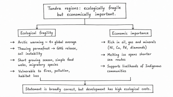 “Tundra regions are ecologically fragile but economically important.” Examine this statement critically. (UPSC 2026)
