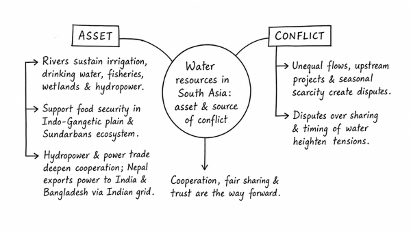 “Water resources are both an asset and a source of conflict in South Asia.” Examine this statement giving examples. (UPSC 2026)