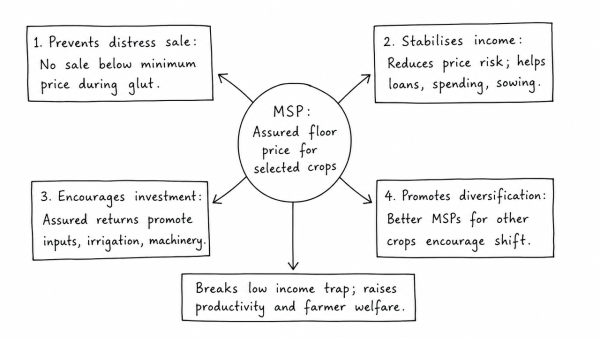 What do you mean by Minimum Support Price (MSP)? How will MSP rescue the farmers from the low income trap? (UPSC 2018)