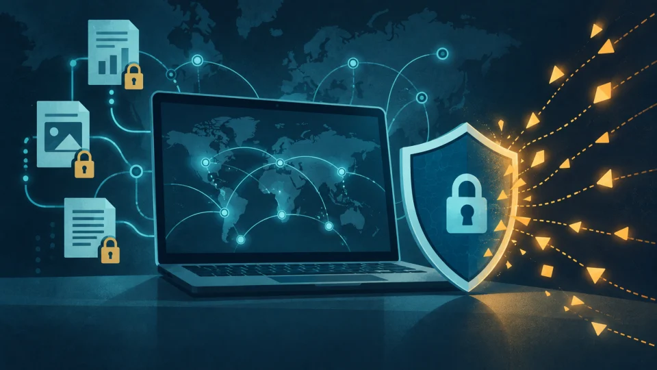 Conceptual illustration of computer malware, data theft and cybersecurity